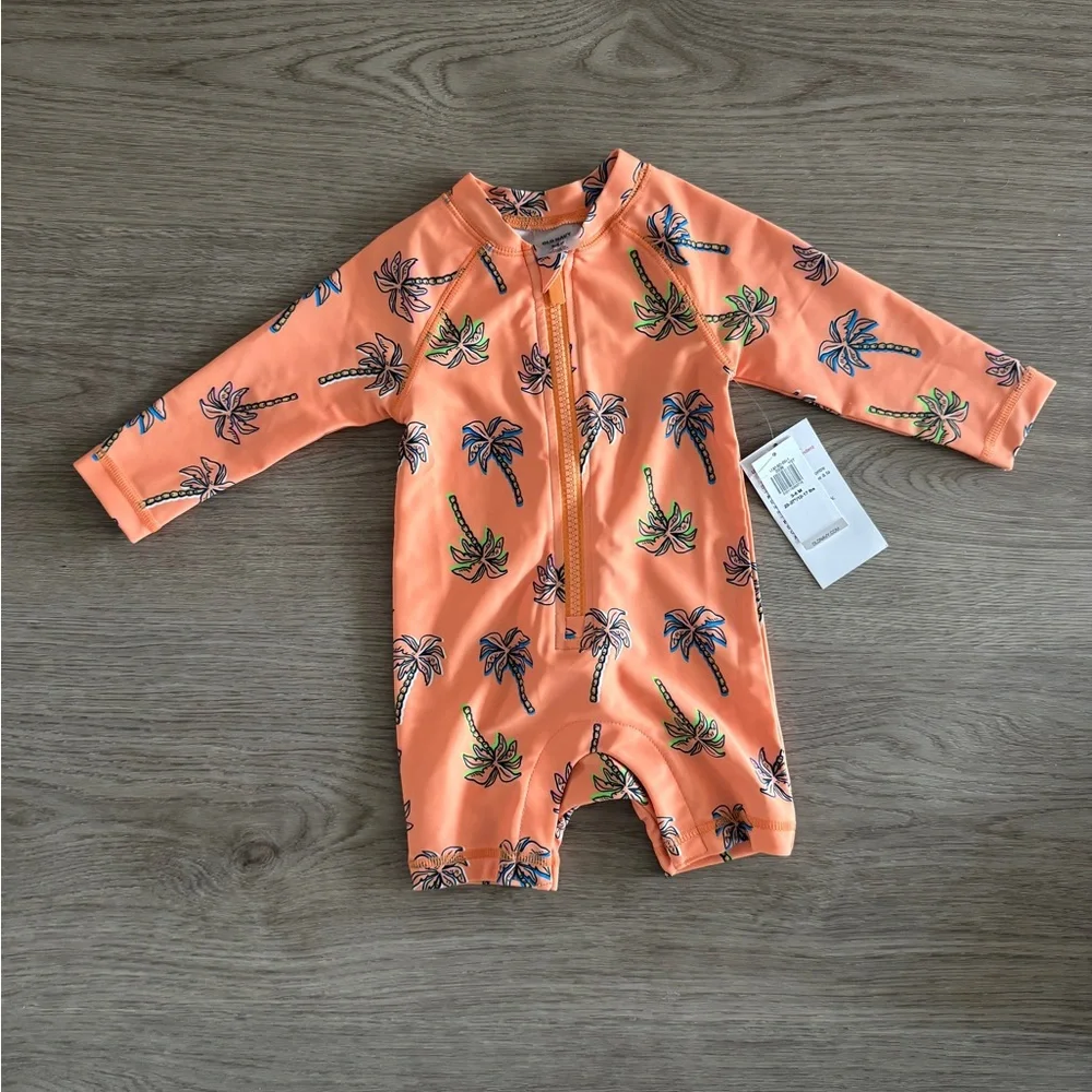 Set of 3 Baby Rash Guard Swimsuits for 3-6mth - Starfish, Sharks, Palm Print